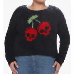 Cherry Skull Fuzzy Cropped Sweater